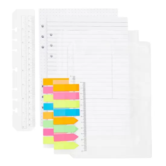 A5 Binder Inserts with Dotted Paper, Lined Paper, Zip Envelope, 3-Pocket Bag, 320 Note Flag Tabs, Ruler Marker for 6-Ring Notebook White {1}