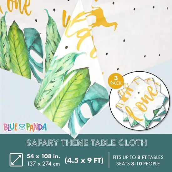 3 Pack Wild One Jungle Safari Tablecloth Plastic Table Cloth Cover Rectangular for 1st Birthday Party Supplies Decor Decorations, 54 x 108 in. White {2}