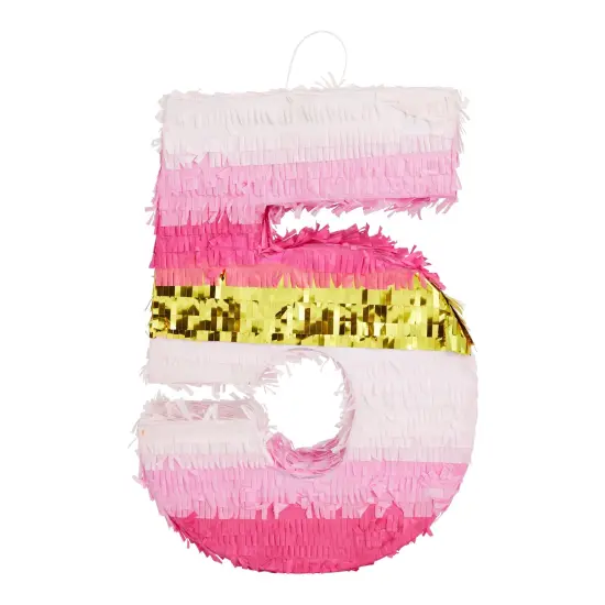 BLUE PANDA Number 5 Pinata, Pink and Gold Foil for Kids Ages 3-14 Birthday Party Decoration, Fiesta, Anniversary Celebration, Small (16.5 x 11.6 x 3 In) {7}