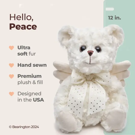 Bearington Peace, 12 Inch Teddy Bear Angel Stuffed Animal, Makes a Great Guardian Angel Gift for Christening, Bereavement, Memory, Sympathy, For Ages 3-14 White {2}