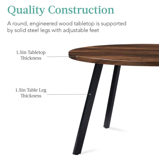 Best Choice Products 35.5in Mid-Century Modern Round Dining Table w/ Steel Legs, Adjustable Feet Dark Brown {5}
