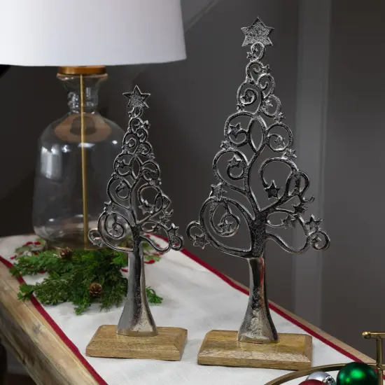 Northlight Starry Trees Metal Christmas Decorations - 18.5" - Silver - Set of 2 {1}