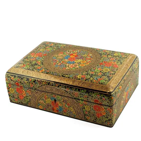 Asian Mountain Flowers Oriental Wooden Jewelry Box 10 Inches X 7 Inches {5}
