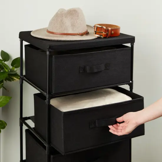 4-Tier Tall Closet Dresser with Drawers - Clothes Organizer and Small Fabric Storage for Bedroom (Black) {6}