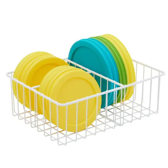 2 Pack White Wire Baskets for Kitchen, 3 Compartment Bin for Cabinet Shelves, Drawers (10 x 8 x 3.7 In) {4}