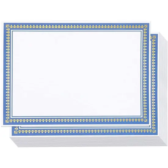 50 Pack Award Certificate Paper with Blue Border 8.5 x 11 for Printing Graduation, Diploma and Achievement (White) {1}
