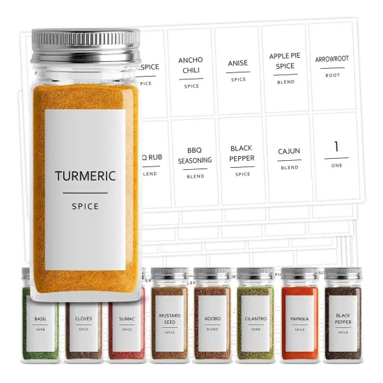Talented Kitchen 140 Minimalist Spice Jar Labels - Preprinted Seasoning Stickers for Herb Bottles, Spice Rack, Pantry Organization (Black Print on White Matte Backing) {4}
