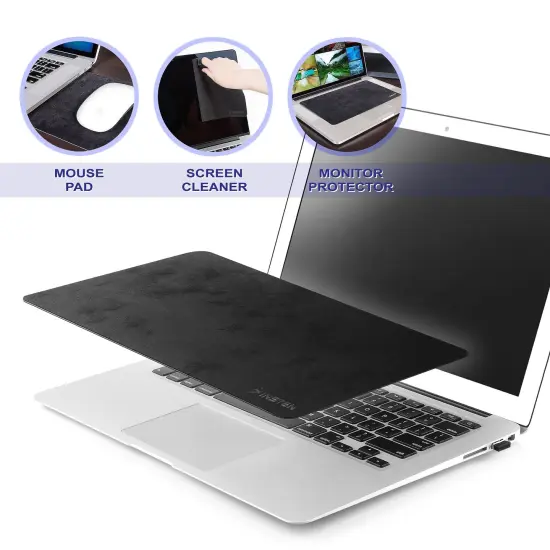 Insten Mouse Pad for Laptop Computer Desk Multi-Functional (Act as Screen Protector & Cleaning Cloth) (10.8 x 6.3") Black {3}