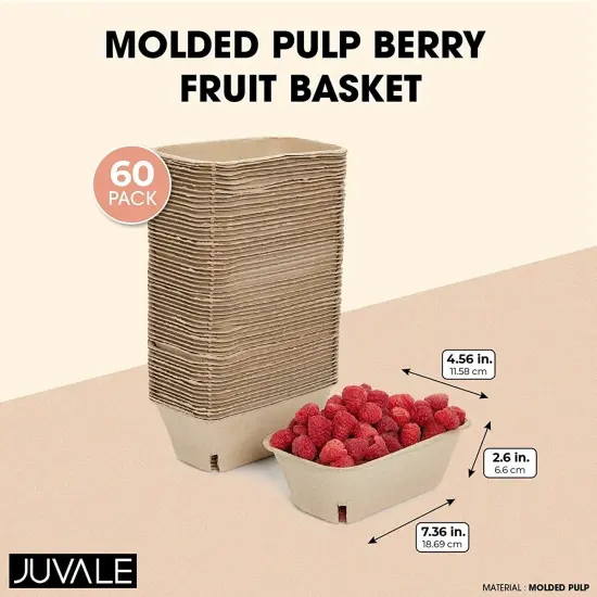 60 Pack Berry Baskets for Farmers' Market, Bulk Pulp Fiber Fruit Containers for Produce (1 Pint, 7.36 x 4.56 x 2.6 In) Brown {5}