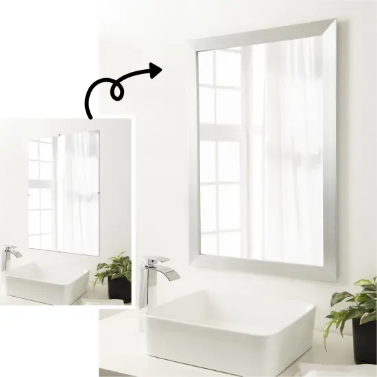 Amanti Art Mirror Makeover Bathroom Mirror Frame Border Kit - Fully Assembled Peel and Stick Frame - Mirror NOT Included - Brushed Black or NickelTrim Brushed Nickel {1}