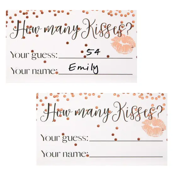 Guess How Many Kisses Bridal Shower Game for 60 Guests for Wedding (1 Rule Board, 60 Guessing Cards) Pink {4}