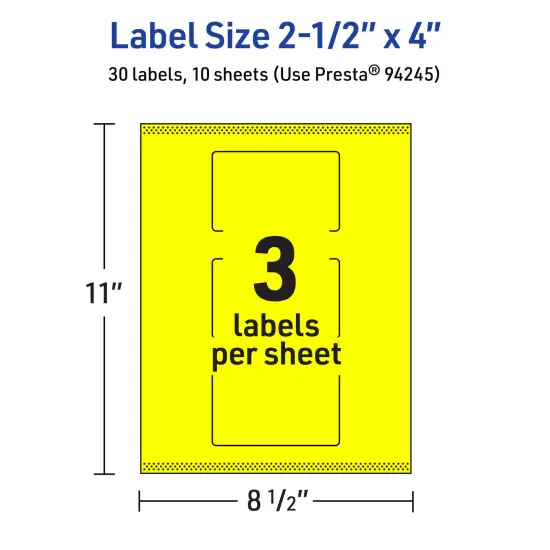 Avery Neon Yellow Paper Labels, 2.5" x 4" Rectangle {5}