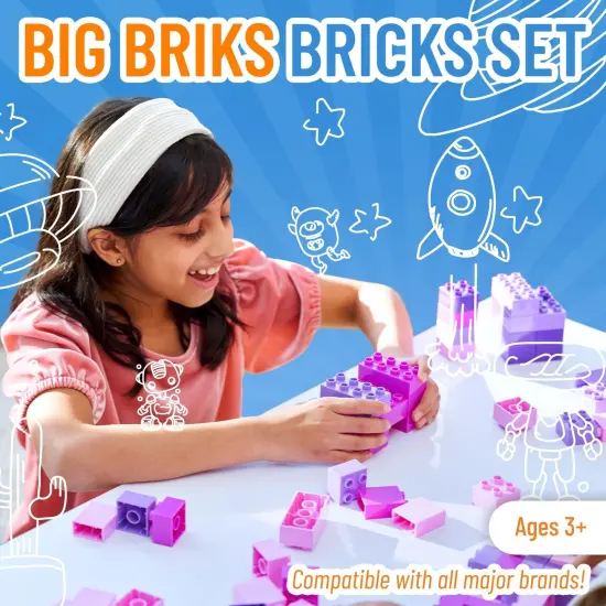 Strictly Briks Toy Large Building Blocks For Kids and Toddlers, Big Bricks Set For Ages 3-14, 100% Compatible with All Major Brands, Pink, Magenta, Lavender and Purple, 84 Pieces {2}