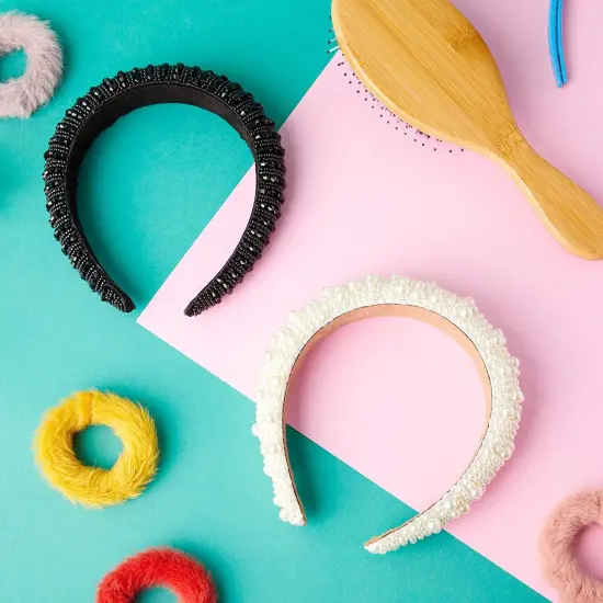 Padded Pearl Headbands for Women, Crystal Rhinestone Designs (2 Pack) Multicolor {3}