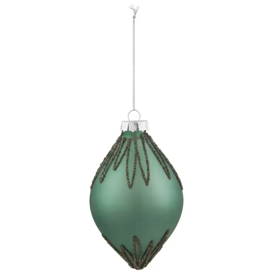 Northlight Matte Finial with Glittered Starburst Glass Christmas Ornament - 5" - Green {3}