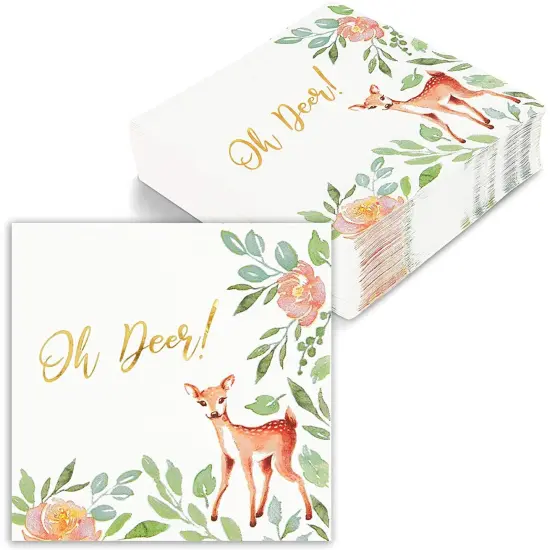 Oh Deer Baby Shower Decorations, White Paper Napkins (6.5 In, 50 Pack) {7}
