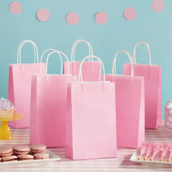 25-Pack Pink Gift Bags with Handles - Small Paper Treat Bags for Birthday, Wedding, Retail (5.3x3.2x9 In) {2}