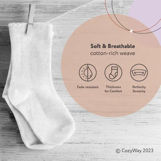CozyWay Kids Ankle Socks - Comfy Cotton Socks for Boys and Girls Ages 3 Years and Up - No Show Soft & Breathable - Unisex White - 12 Pack {4}