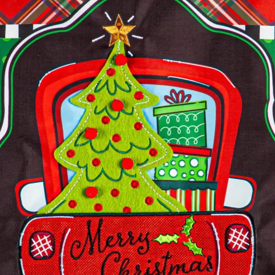 Patterned Christmas Truck Garden Flag 2 Sided Merry Christmas {2}