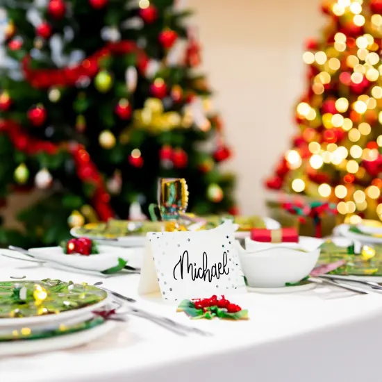 100 Pack Wedding Place Cards for Table Setting, Blank Table Name Card, Silver Foil Polka Dot Place Cards for Birthday, Banquet, Events, Reserved Seating {2}