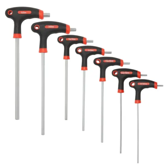 14 Piece T Handle Allen Wrench Set, 7 Imperial and 7 Metric Hex Key Set (Red and Black) {6}