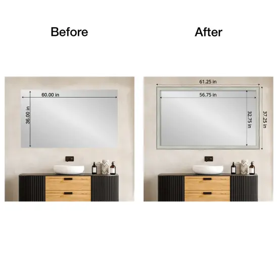 Amanti Art Mirror Makeover Bathroom Mirror Frame Border Kit -Fully Assembled Peel and Stick Frame - Mirror NOT Included - Flair Trim Flair Silver Patina {4}