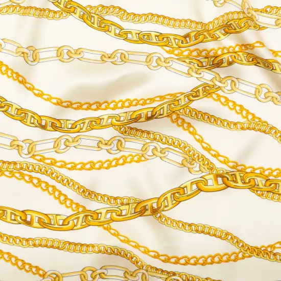 1 Yard Luxury Italian Silk Charmeuse Chino Green Gold Chain Motif Couture Fabric 55 Inches Wide {1}