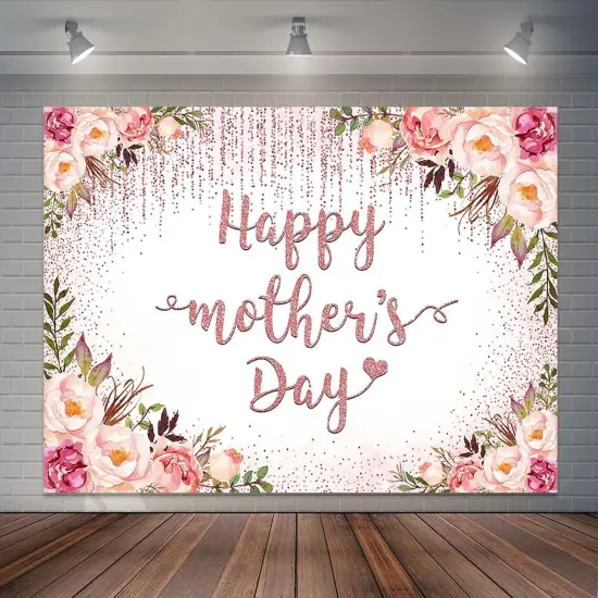 Rose Gold Mothers Day Backdrop Watercolor Floral Glitter {1}