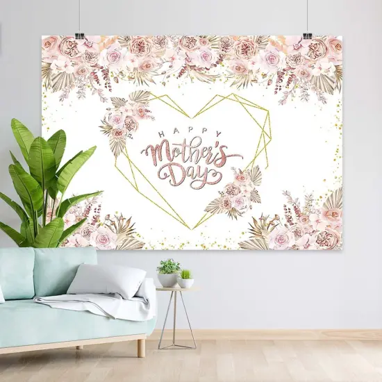 Happy Mother's Day Backdrop Boho Pampas Grass Floral {4}
