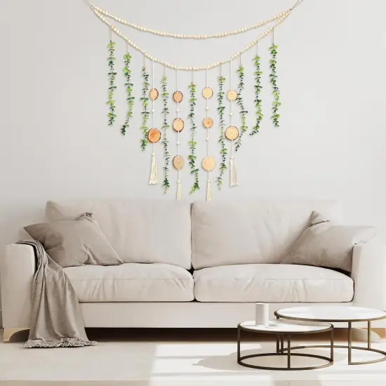 Hanging Eucalyptus Boho Wall Decor 36 x 36 Boho Wall Hanging Wooden Bead Garland {5}