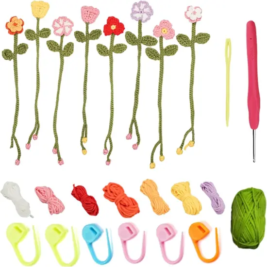 Crochet Kit for Beginner with 8 Flower Bookmarks {1}