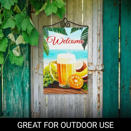 G128 Combo Pack Garden Flag Hanger 14IN & Garden Flag Welcome Beach Drink Printed 12x18IN Double Sided {4}