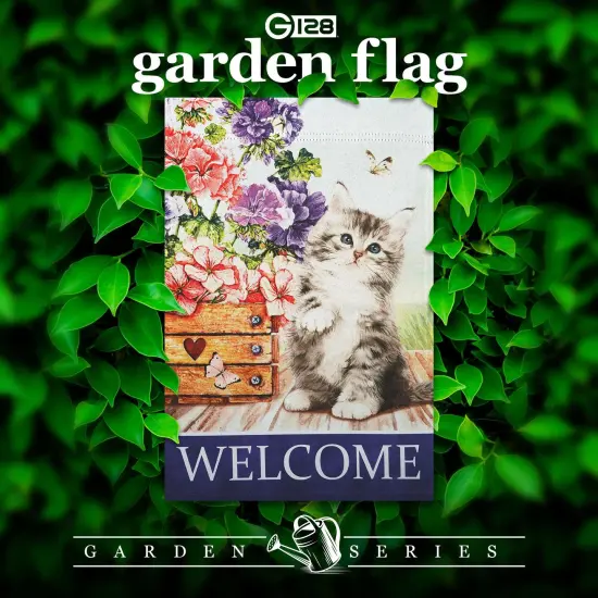 G128 Welcome Kitten Flowers Garden Flag 12x18 In Double Sided Spring Yard Garden Lawn Decoration {2}