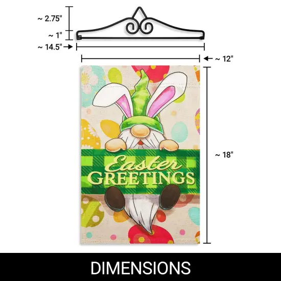 G128 Combo Pack Garden Flag Hanger 14IN & Garden Flag Happy Easter Gnome Greetings Printed 12x18IN Double Sided {2}