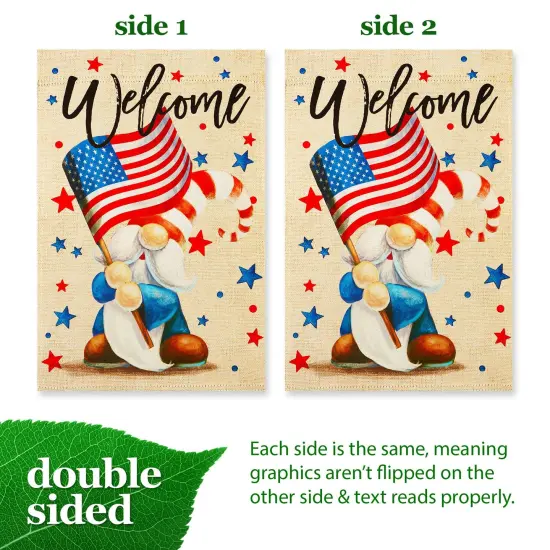 G128 Welcome Patriotic Gnome Garden Flag 12x18 In Double Sided Independence Day Yard Garden Lawn Decoration {3}
