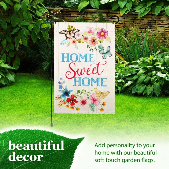 G128 Combo Pack: Garden Flag Stand 36x16IN & Garden Flag Home Sweet Home Butterflies Printed 12x18IN Double Sided {6}