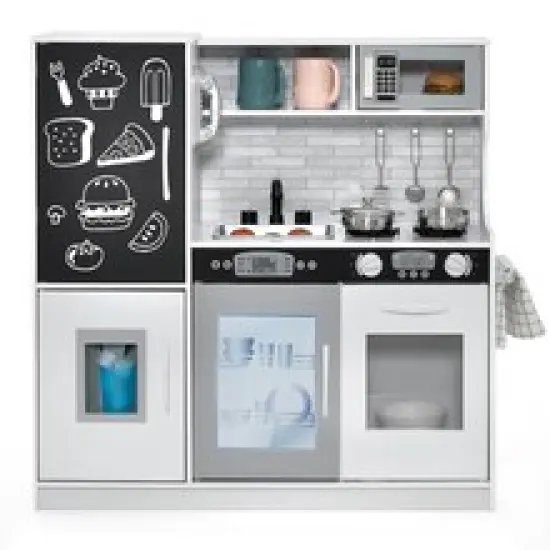 Wooden Pretend Play Kitchen Set for Toddlers, Boys & Girls Ages 3-6 with Cooking Accessories White & Golden {7}