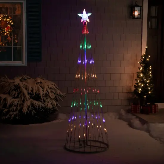 Northlight LED Lighted Multi-Function Outdoor Christmas Cone Tree - 6' - Multi-Color White {4}