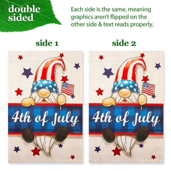 G128 Combo Pack: Garden Flag Stand 36x16IN & Garden Flag 4th of July Gnome Printed 12x18IN Double Sided {5}