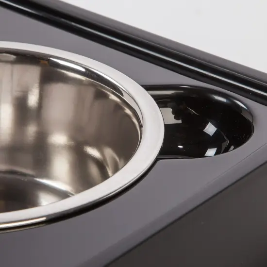 IRIS USA 2-in-1 Elevated Dog Bowls 6" H with Airtight Pet Food Storage Container 5 Lbs, 16 oz Stainless Steel Bowls, Smoke/Black {2}