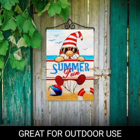 G128 Combo Pack Garden Flag Hanger 14IN & Garden Flag Summer Fun Gnome Printed 12x18IN Double Sided {4}