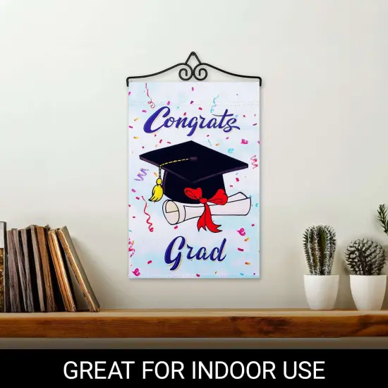 G128 Combo Pack Garden Flag Hanger 14IN & Garden Flag Happy Graduation Congrats Cap Printed 12x18IN Double Sided {5}
