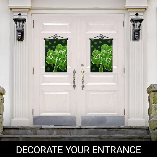 G128 Combo Pack Garden Flag Hanger 14IN & Garden Flag Happy St. Patrick's Day Plaid Shamrock Printed 12x18IN Double Sided {6}