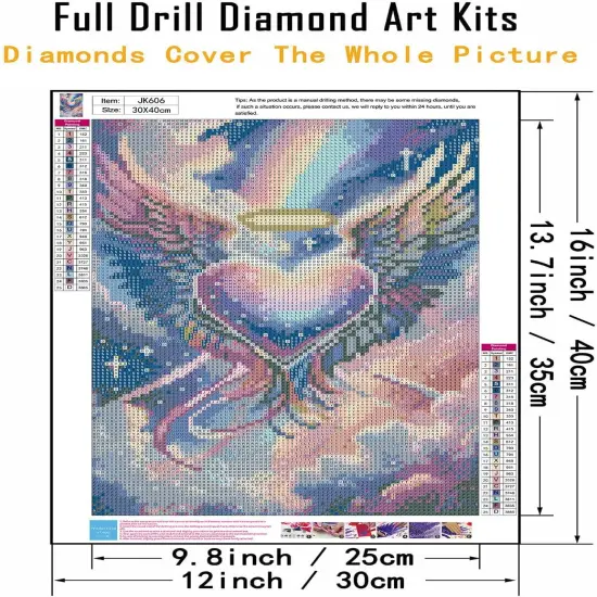 Diamond Art Kits for Adults Beginners, 5D DIY Full Round Drill Diamond Painting Kits Colorful Love Heart,Paint by Diamonds Dot Gem Art Crystal Angel Wing,Home Wall Decor 12X16Inch {5}