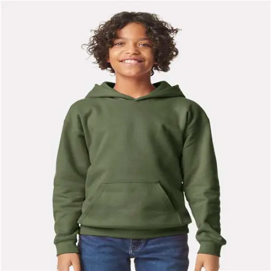 Gildan&reg; Softstyle Youth Midweight Long Sleeve Hooded Sweatshirt Military Green {1}