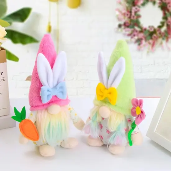2pcs Easter Gnomes Spring Decorations Handmade Plush Easter Gnomes for Spring Tiered Tray Mantel Decoration for Home Party Decorations and Gifts {2}