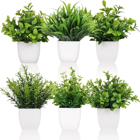 6 Pot Small Fake Plant Flowerpot Artificial Plastic Eucalyptus Plant Wheat Grass Shrub Plant Indoor Desk Coffee Table Bathroom Bedroom Home Decoration (6) {1}