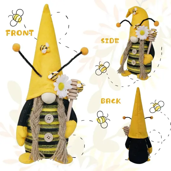 Bumble Bee Gnome Plush, Spring Honeybee Decor, Mr and Mrs Gnomes Plush Tomte Elf World Bee Day Figurine for Rustic Farmhouse Tiered Tray {4}