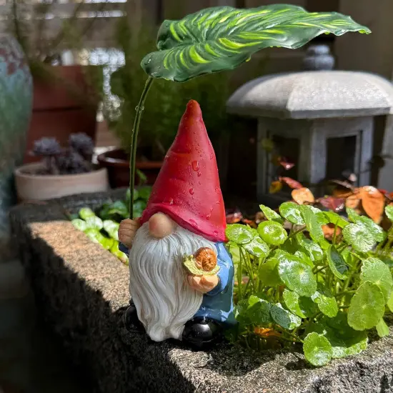 Garden Spring Statue Decoration with Leaf Umbrella, 6.5&rdquo; Figurine Ornament for Indoor Outdoor Home Patio Yard Lawn {2}