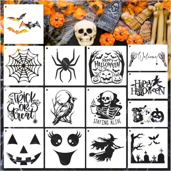 14 Pieces Halloween Stencils Reusable, 7.9 Inch,(Painting) {1}